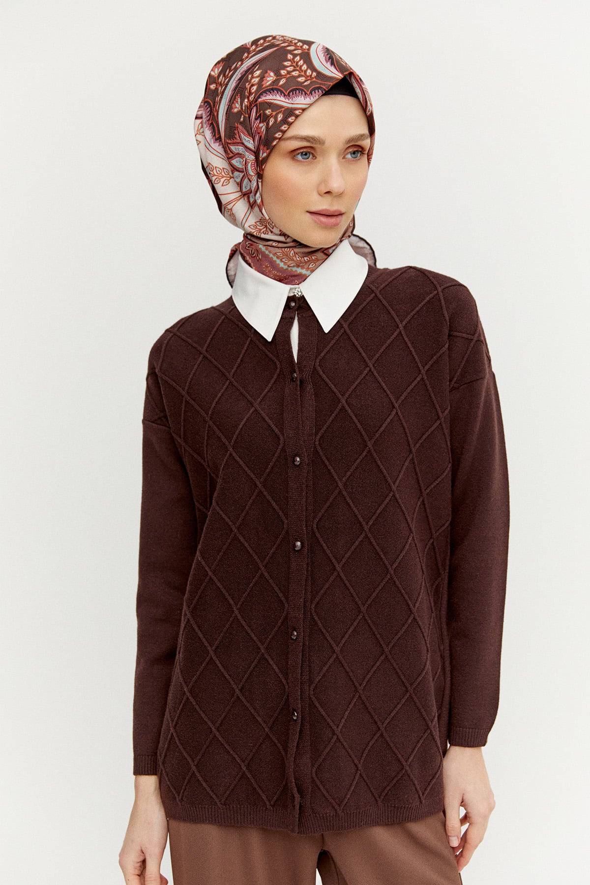 Baklava Desenli Triko Hırka, Tesettür Giyim