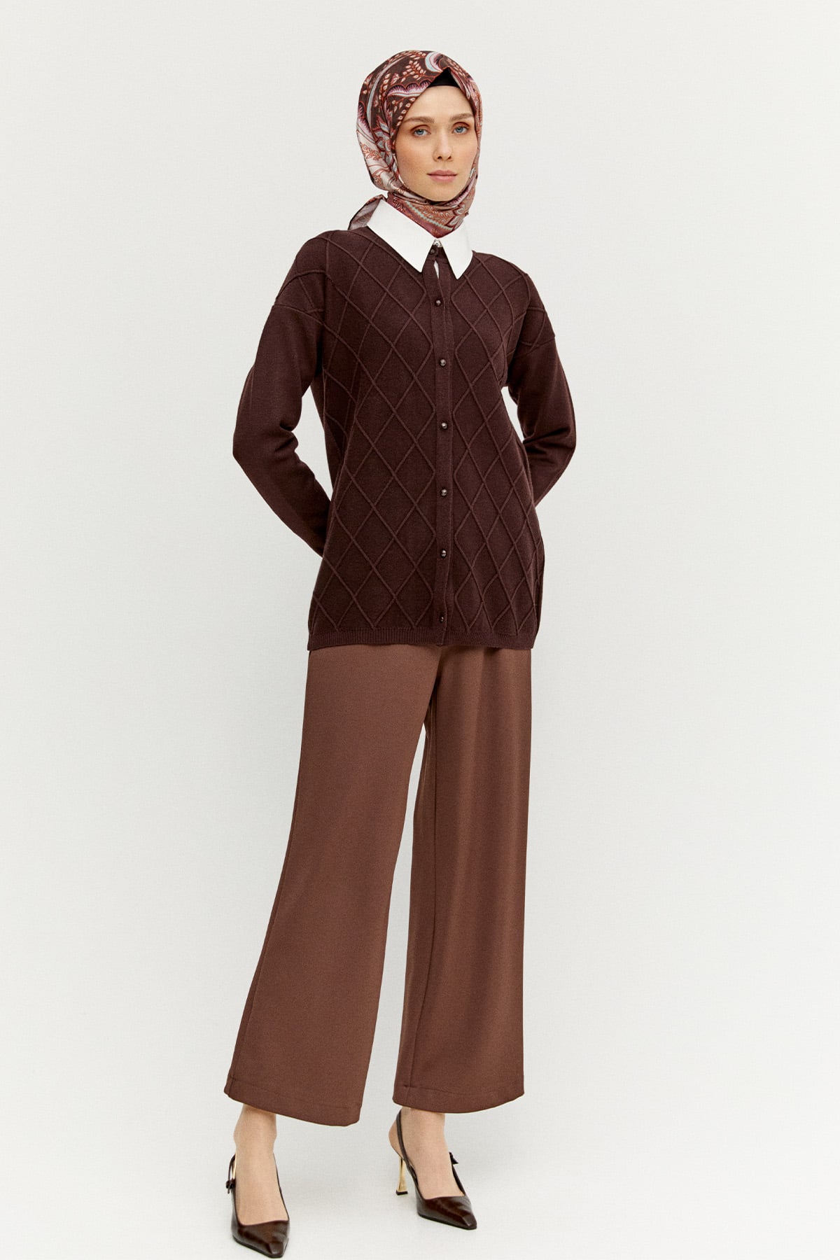 Baklava Desenli Triko Hırka, Tesettür Giyim