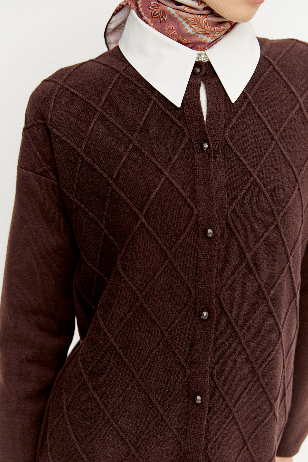 Baklava Desenli Triko Hırka, Tesettür Giyim