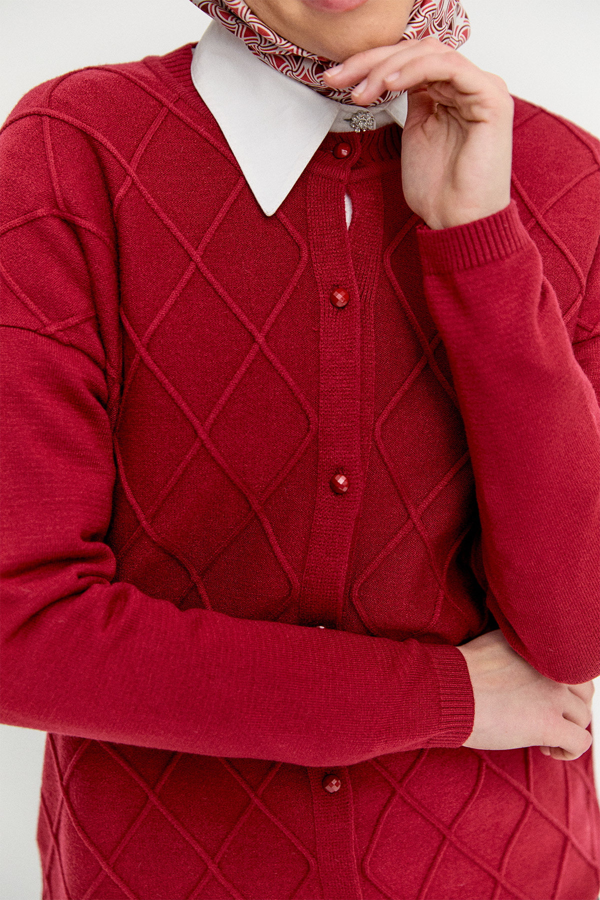 Baklava Desenli Triko Hırka, Tesettür Giyim