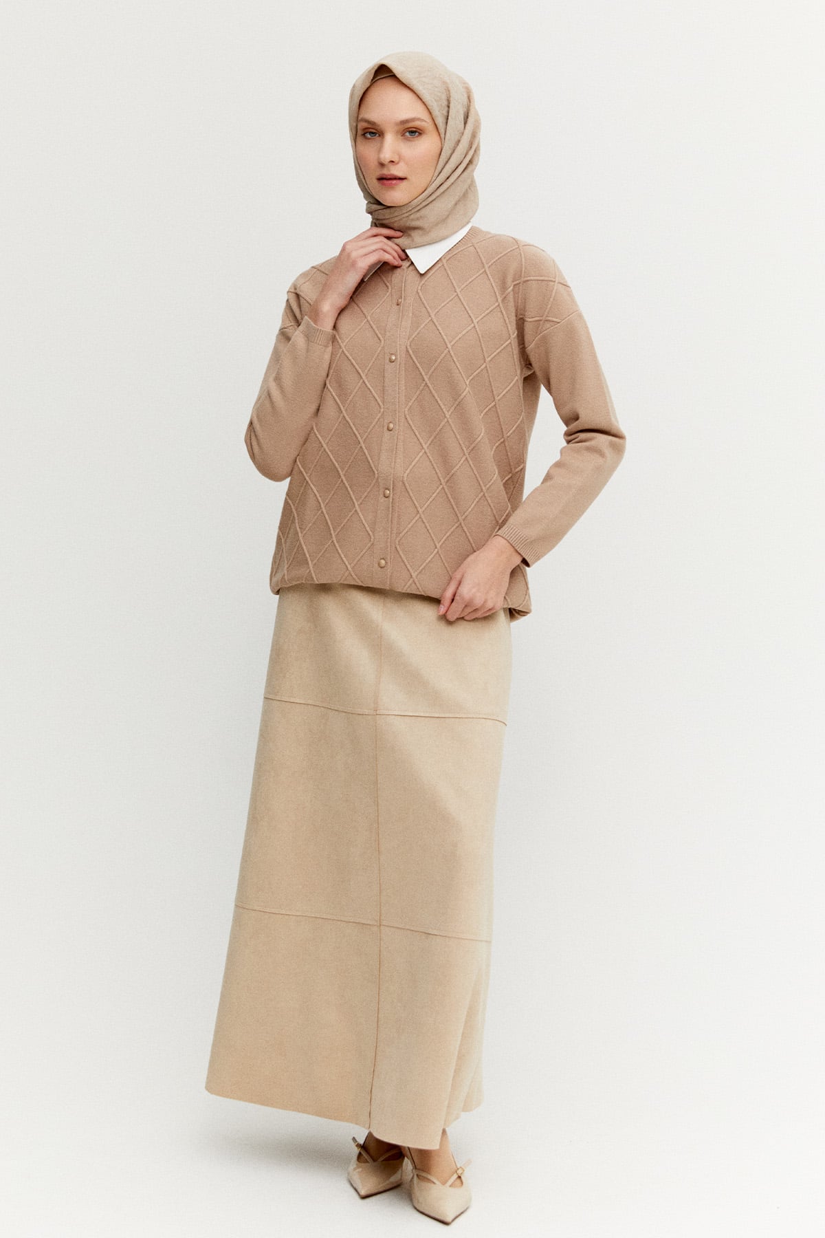 Baklava Desenli Triko Hırka, Tesettür Giyim