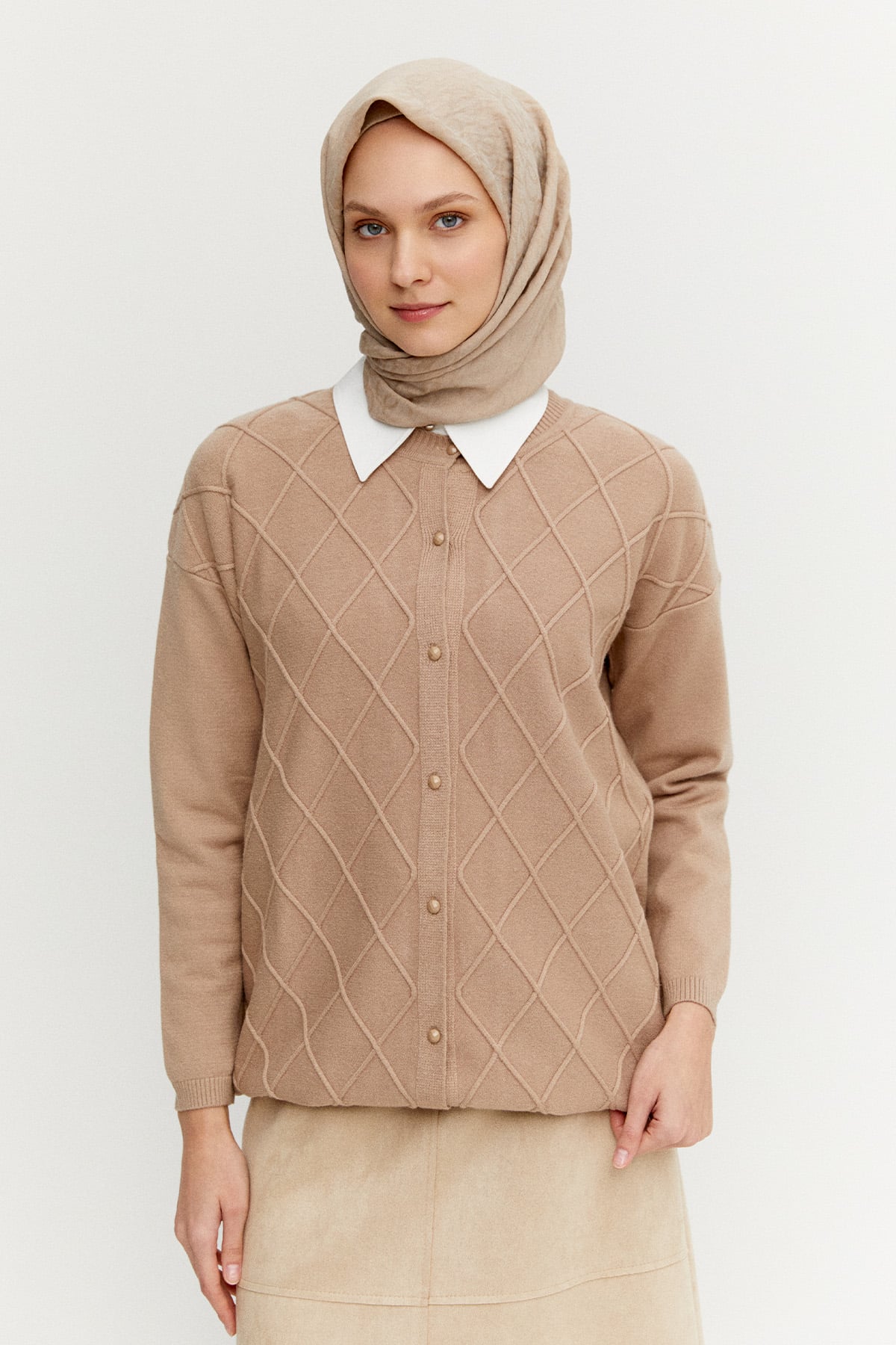 Baklava Desenli Triko Hırka, Tesettür Giyim