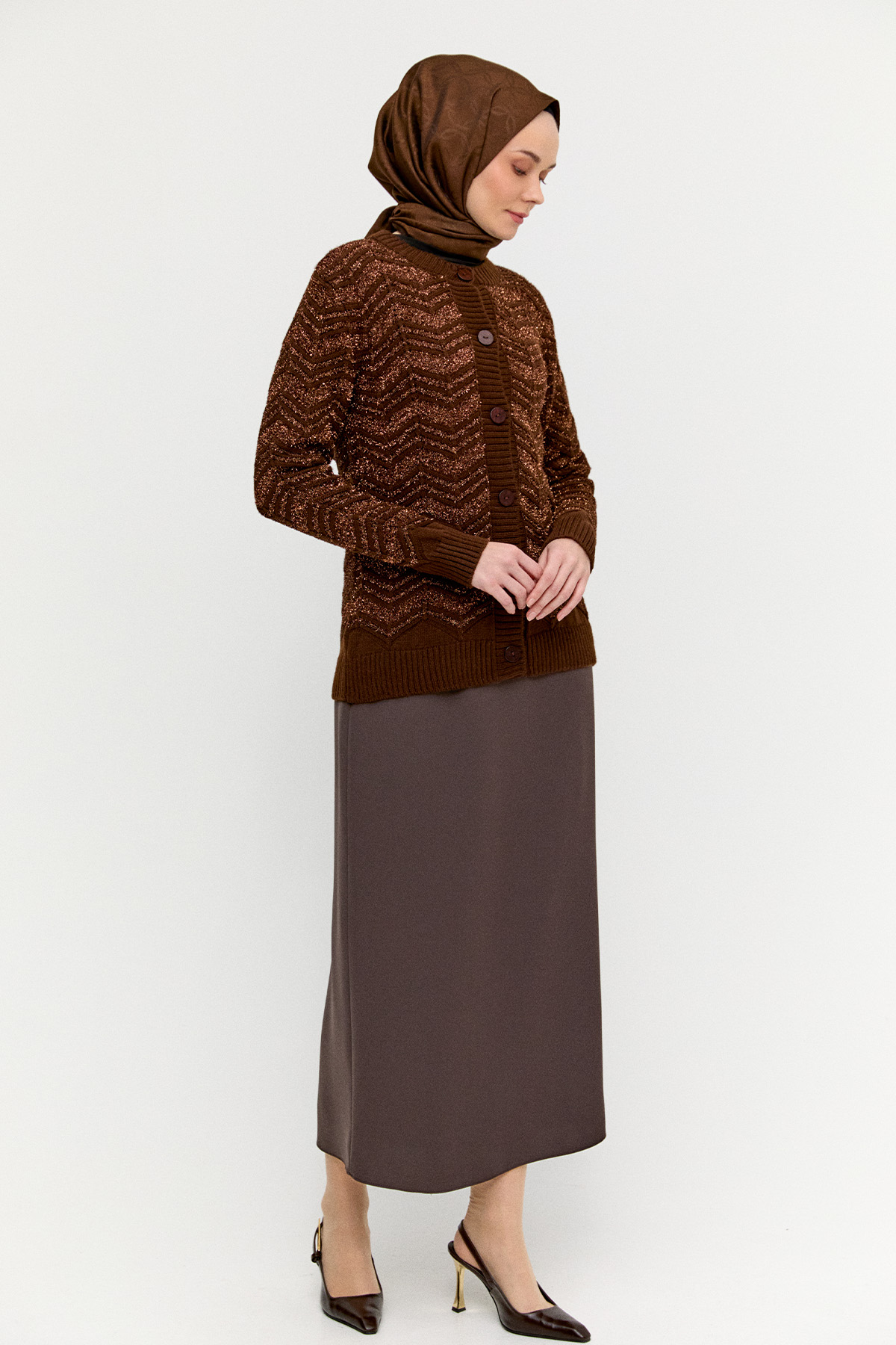 Sim Detaylı Triko Hırka, Tesettür Giyim