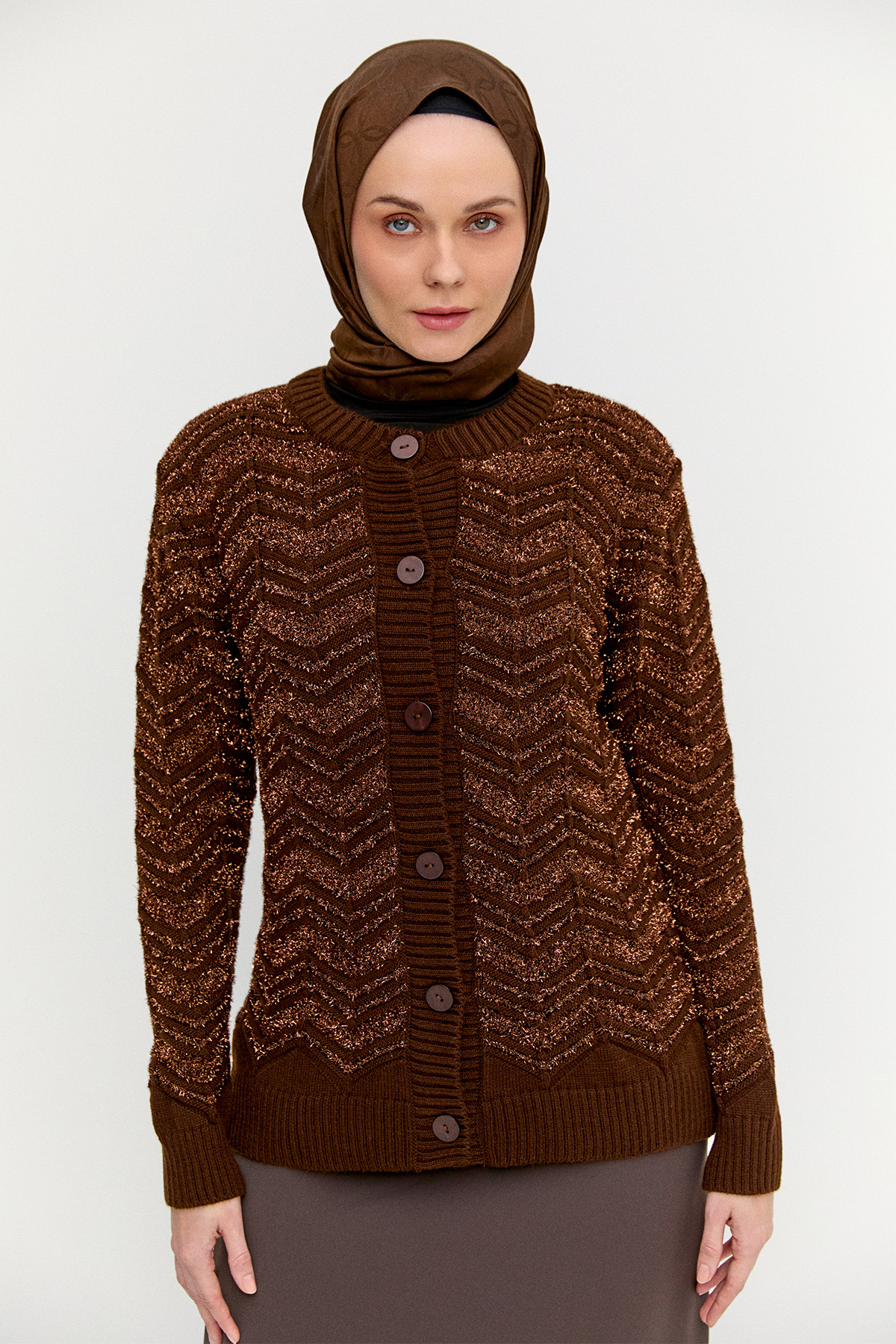 Sim Detaylı Triko Hırka, Tesettür Giyim