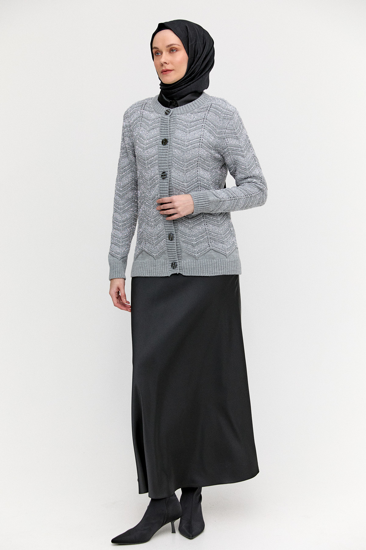 Sim Detaylı Triko Hırka, Tesettür Giyim