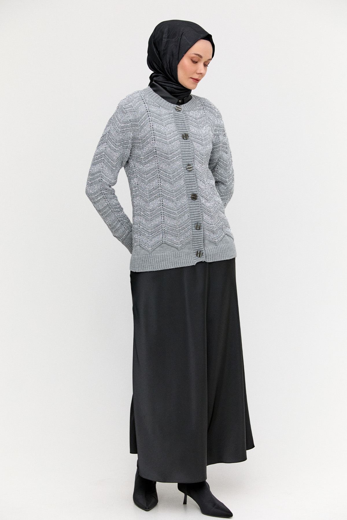 Sim Detaylı Triko Hırka, Tesettür Giyim
