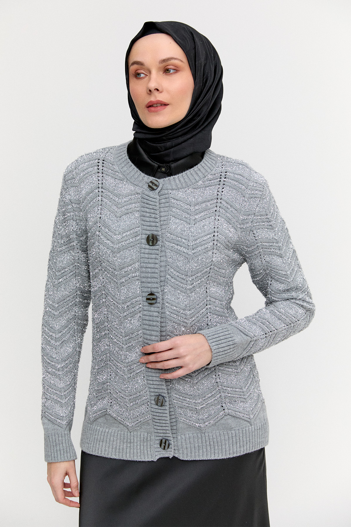 Sim Detaylı Triko Hırka, Tesettür Giyim