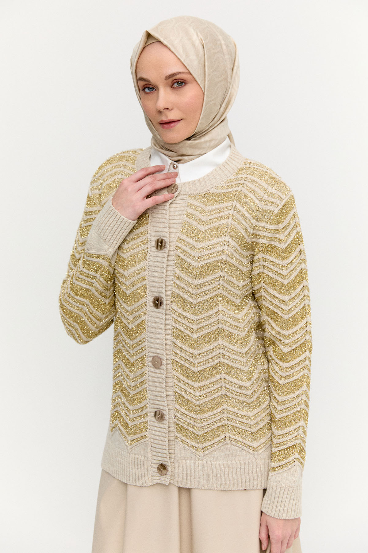 Sim Detaylı Triko Hırka, Tesettür Giyim