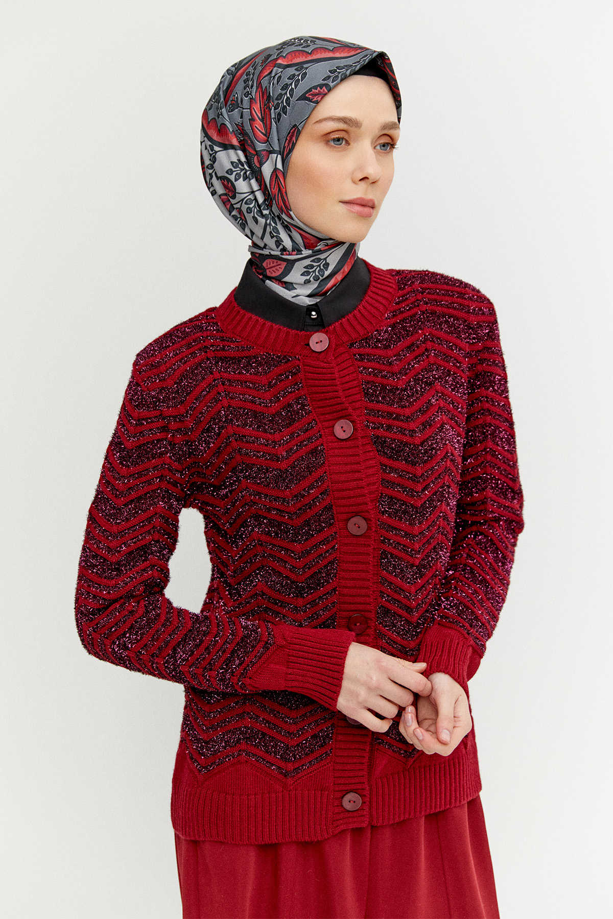 Sim Detaylı Triko Hırka, Tesettür Giyim