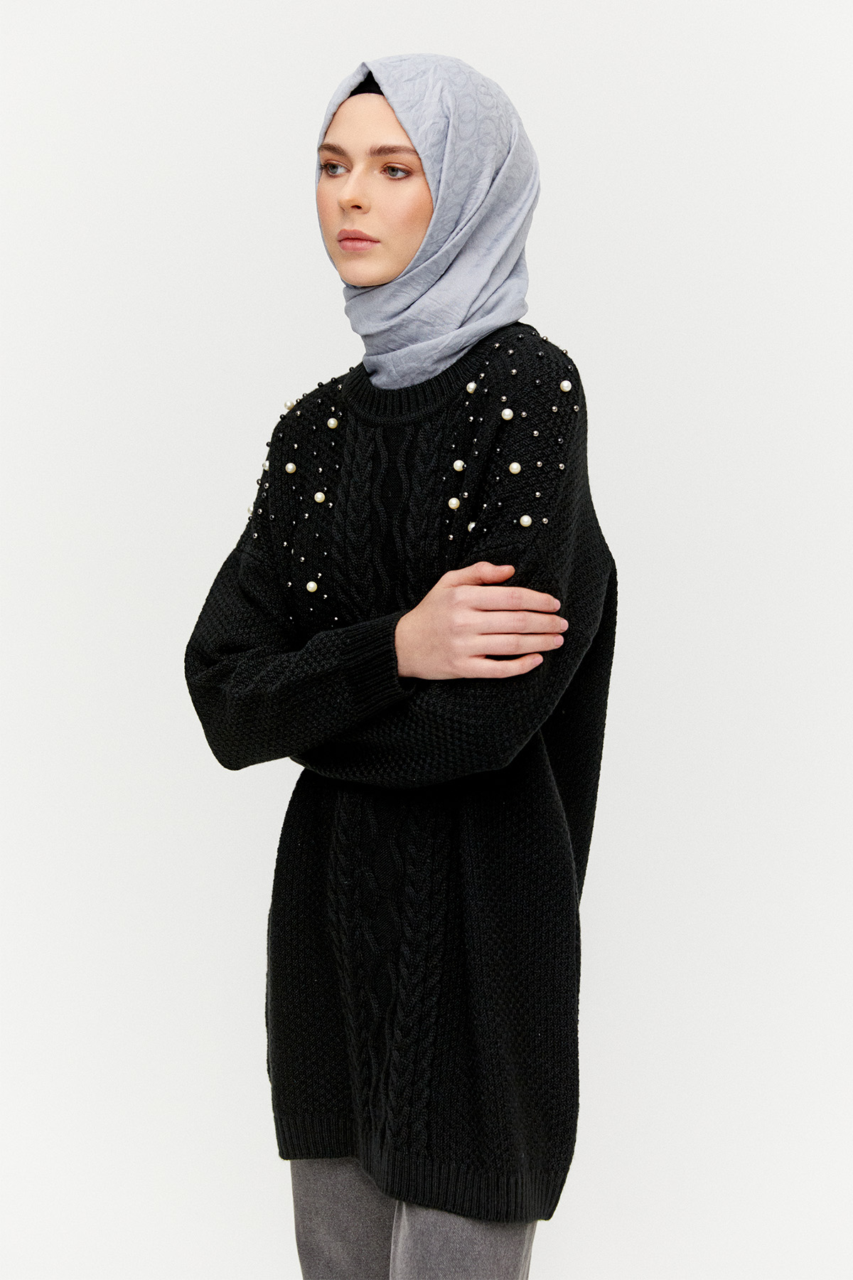 Taş Detaylı Triko Tunik