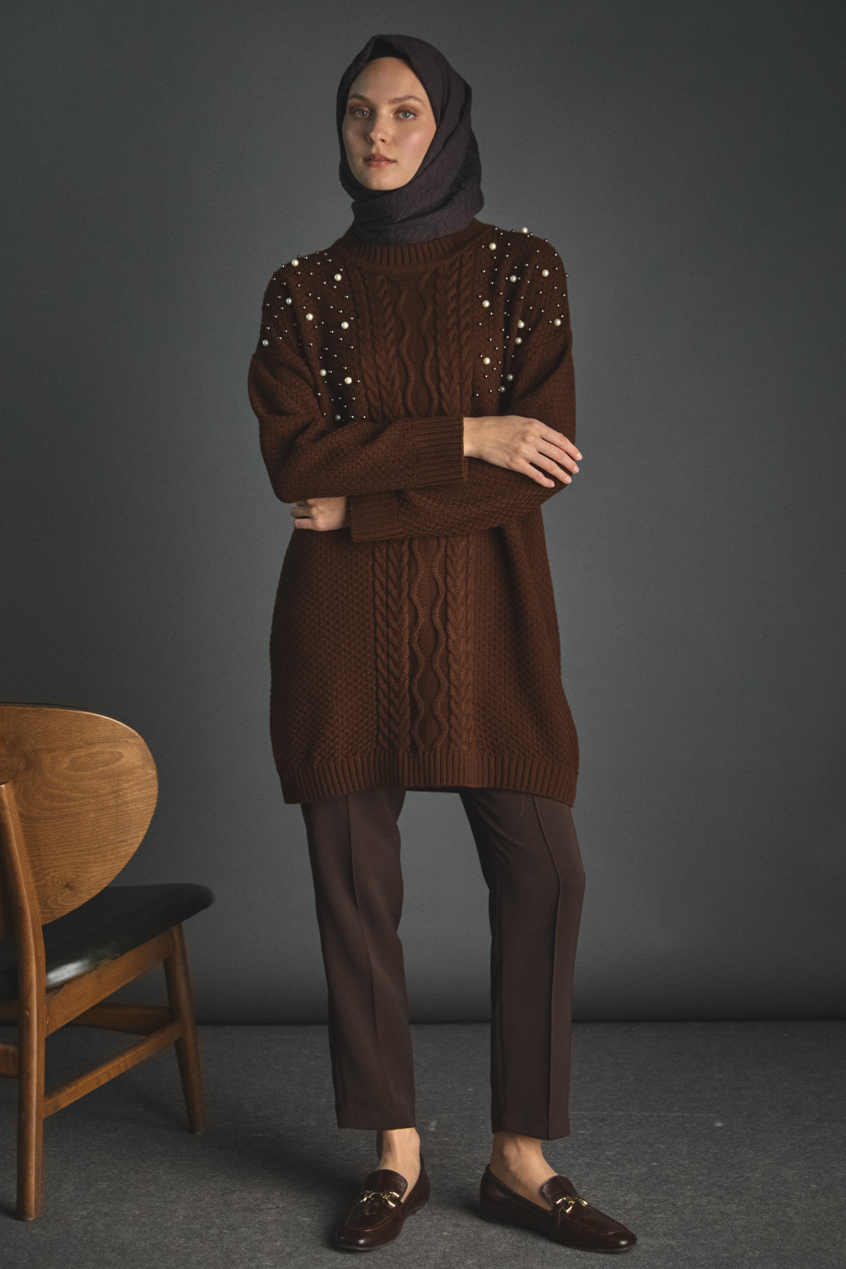 Taş Detaylı Triko Tunik