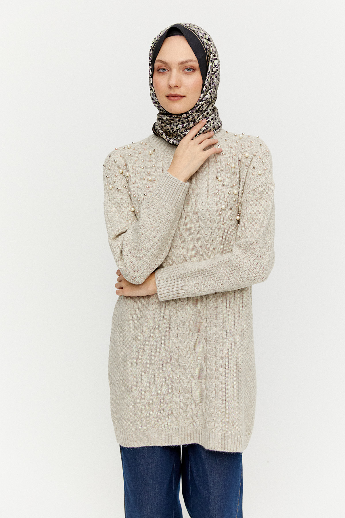 Taş Detaylı Triko Tunik