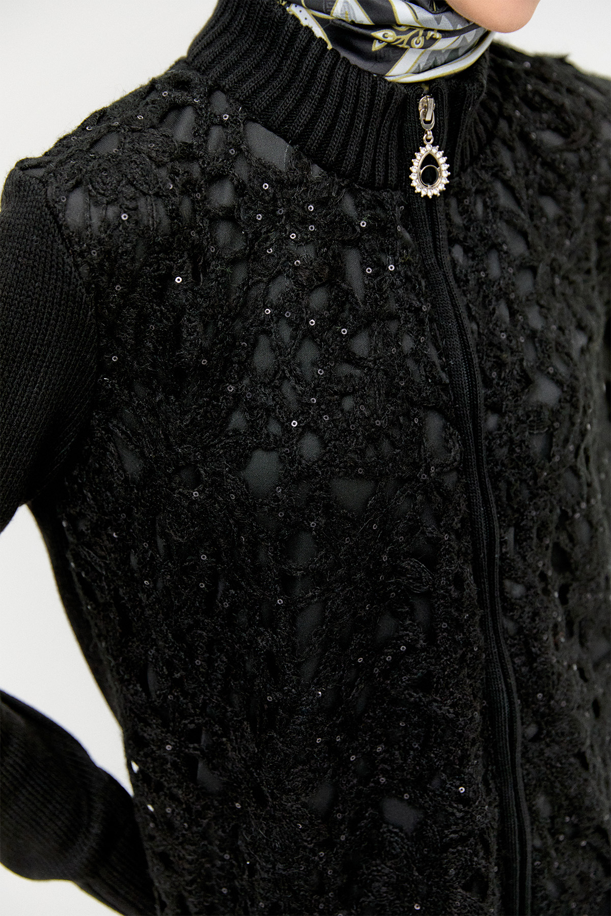 Payetli Çiçek Motifli Triko Hırka, Tesettür Giyim