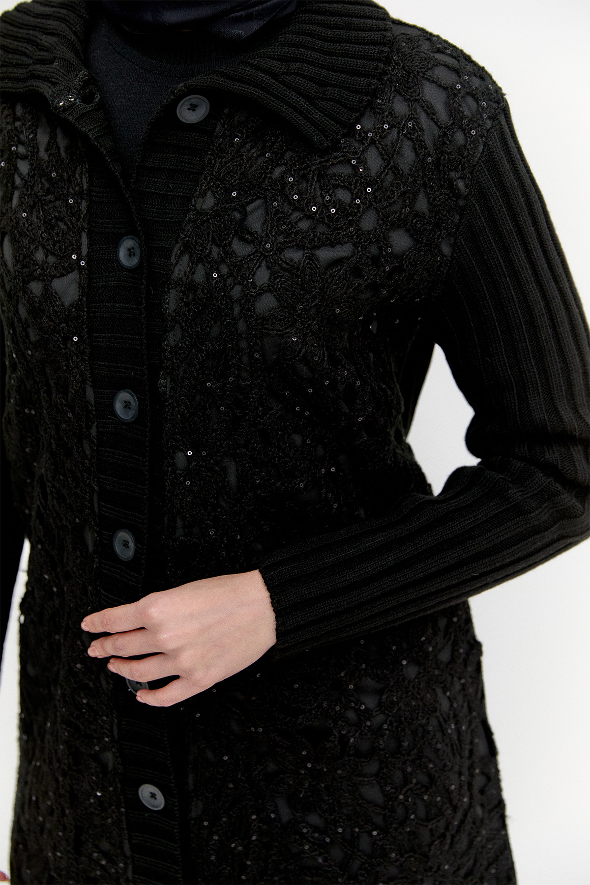 Çiçek Desenli Triko Hırka, Tesettür Giyim