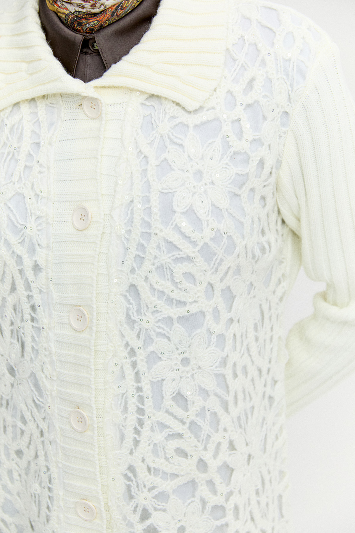 Çiçek Desenli Triko Hırka, Tesettür Giyim