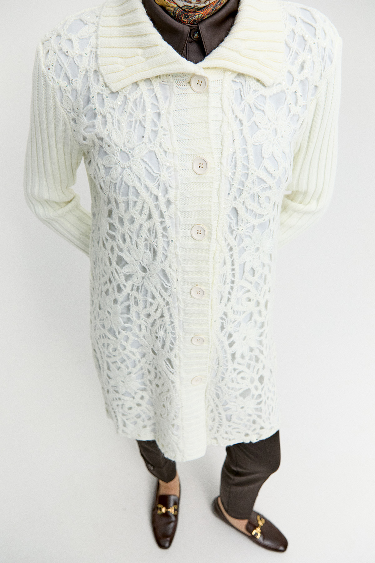 Çiçek Desenli Triko Hırka, Tesettür Giyim