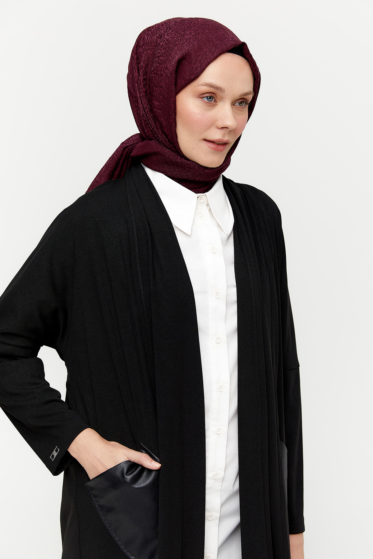 Deri Kombinli Oversize Hırka