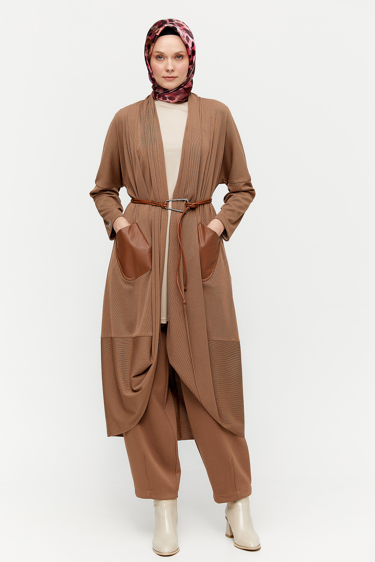 Deri Kombinli Oversize Hırka