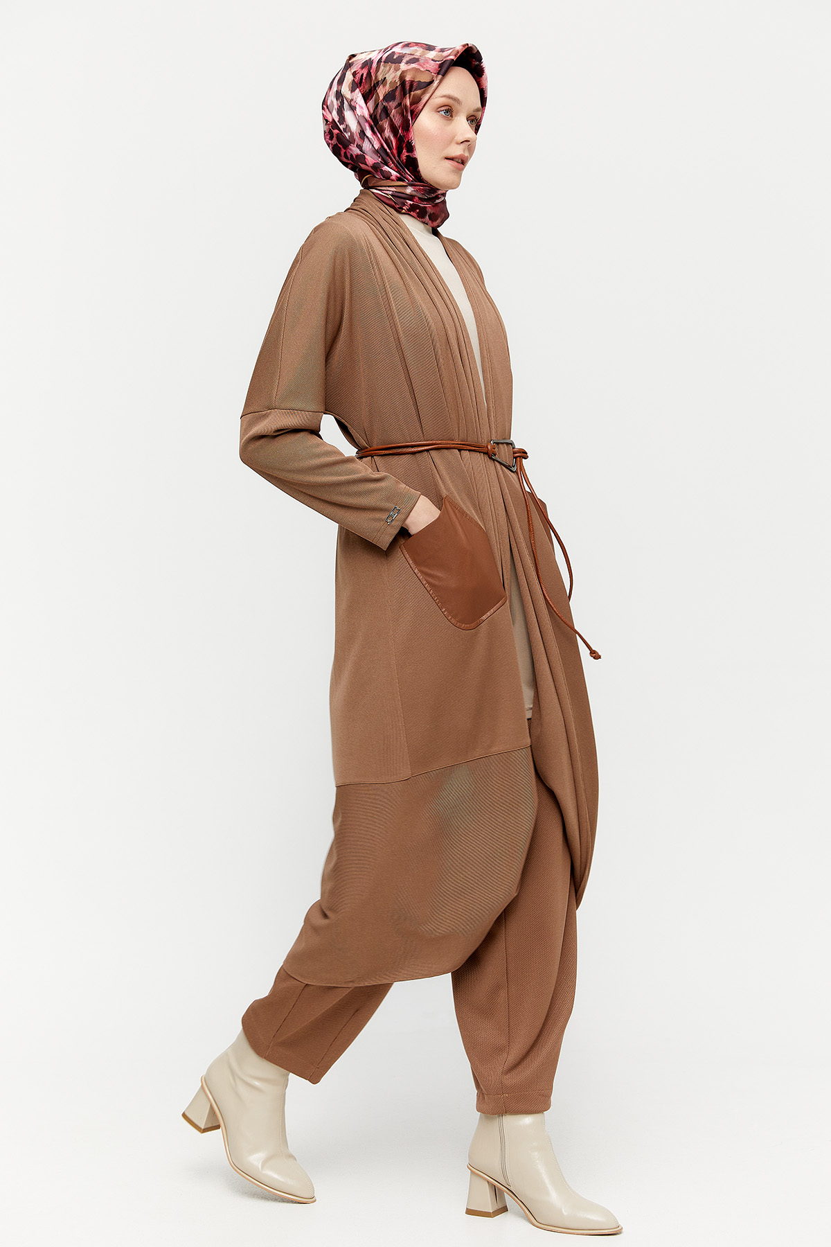 Deri Kombinli Oversize Hırka