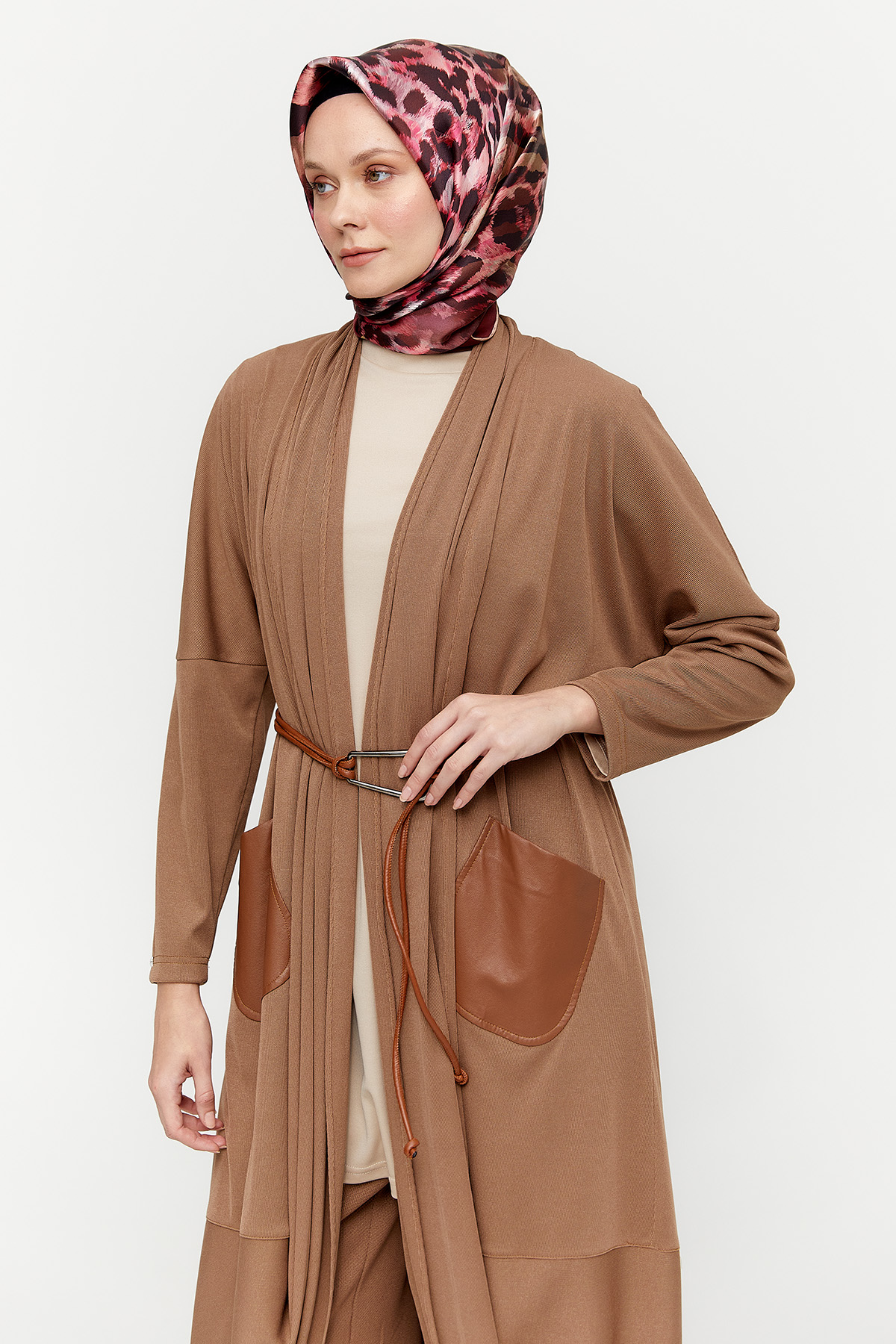 Deri Kombinli Oversize Hırka