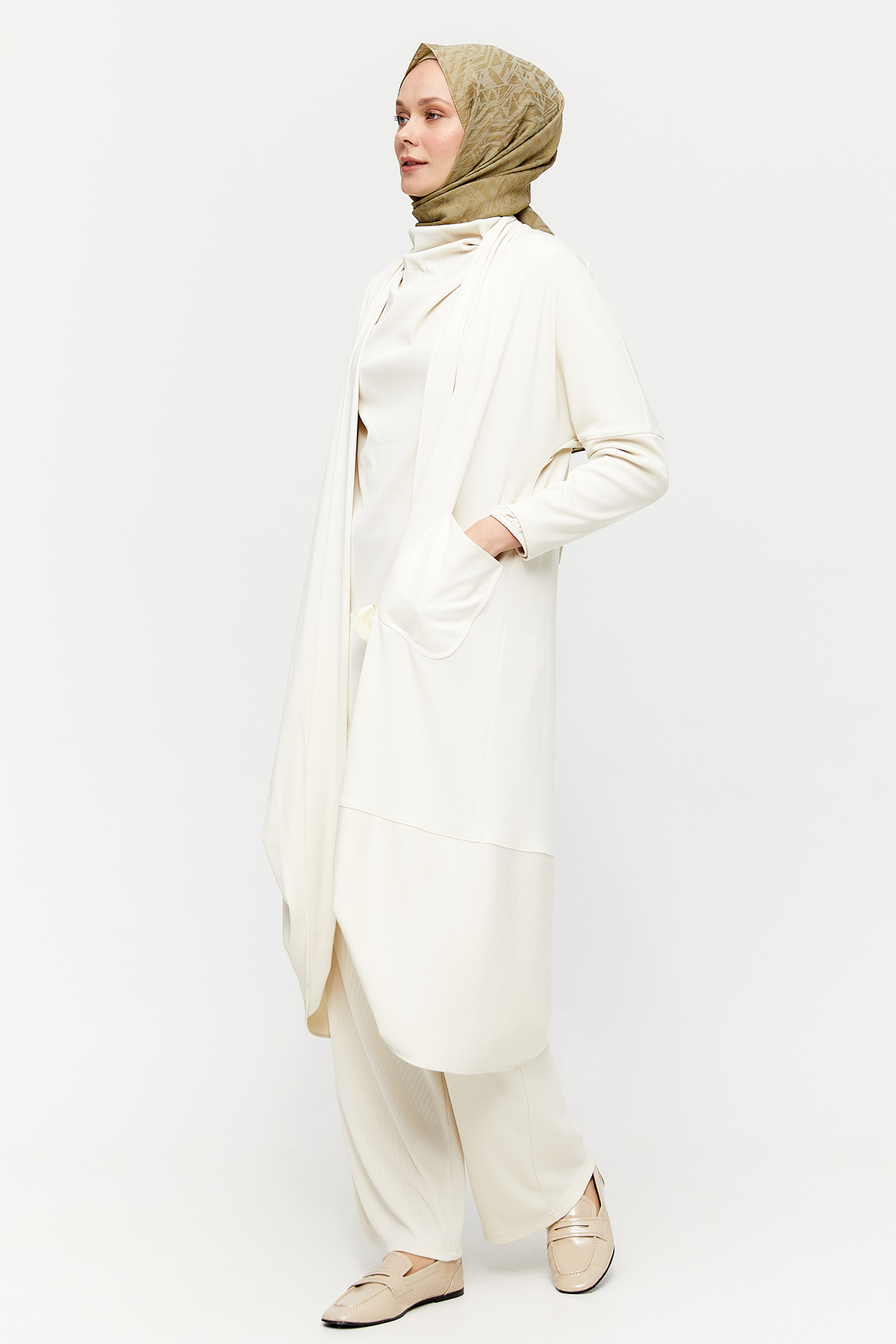 Deri Kombinli Oversize Hırka