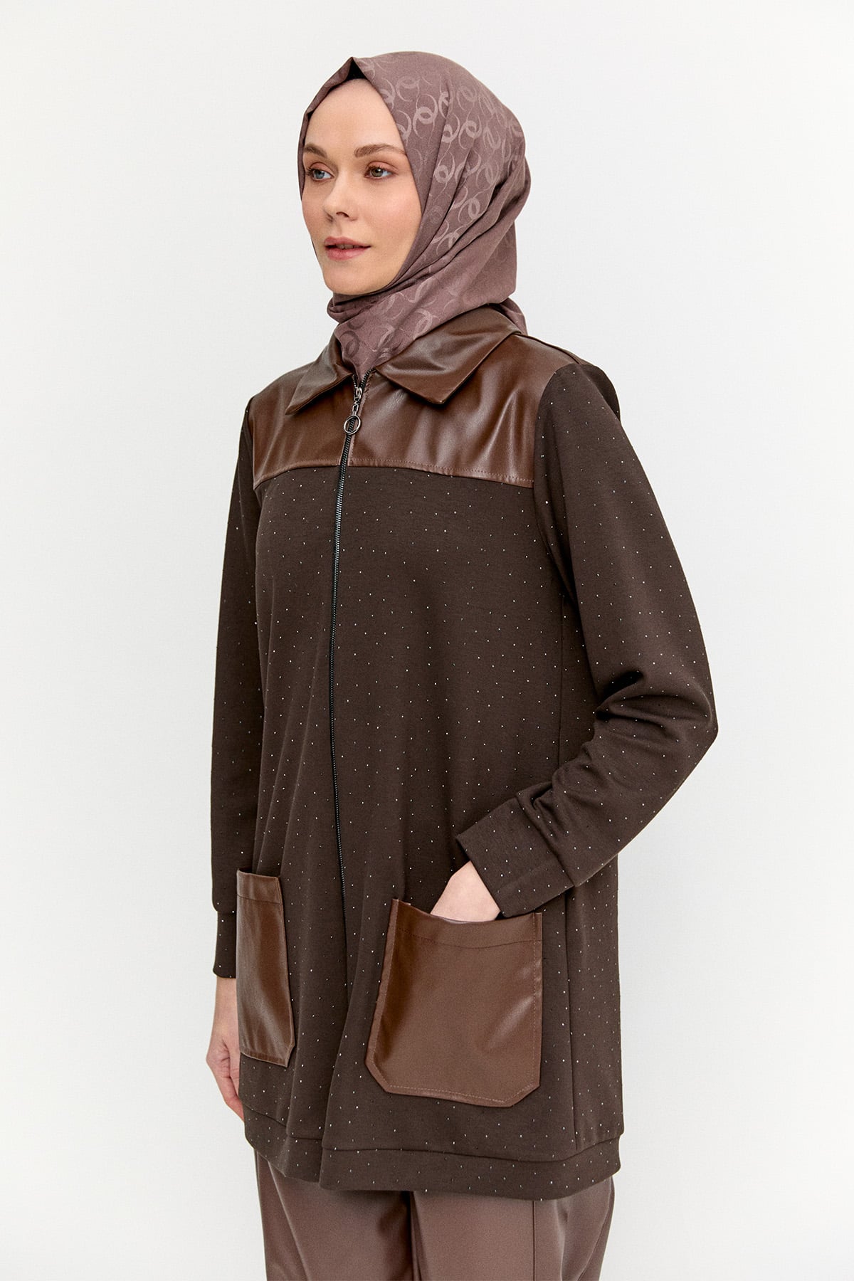 Suni Deri Garnili Örme Kap, Tesettür Giyim