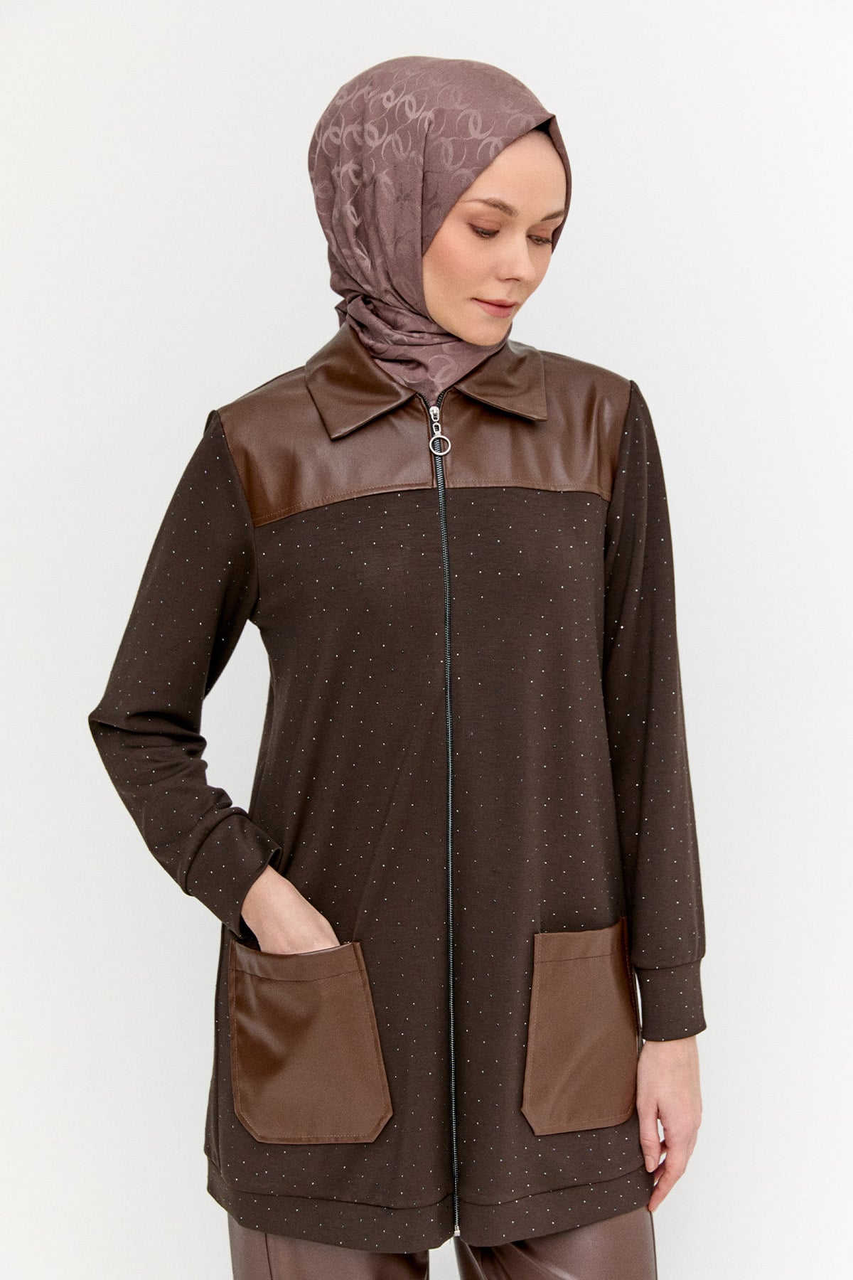 Suni Deri Garnili Örme Kap, Tesettür Giyim