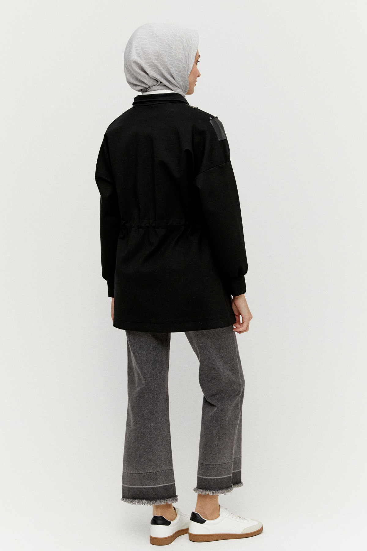 Suni Deri Kombinli Taş Detaylı Kap