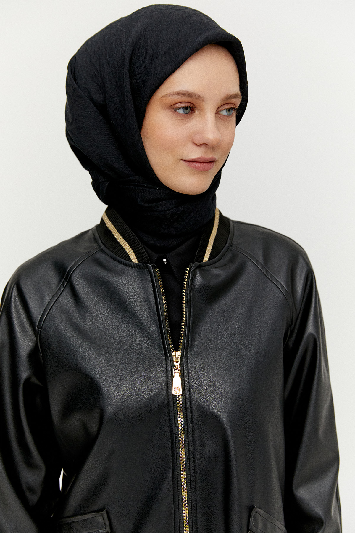 Ribanalı Suni Deri Bomber Kap