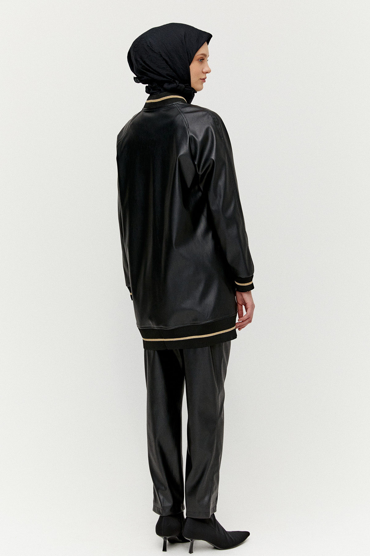 Ribanalı Suni Deri Bomber Kap