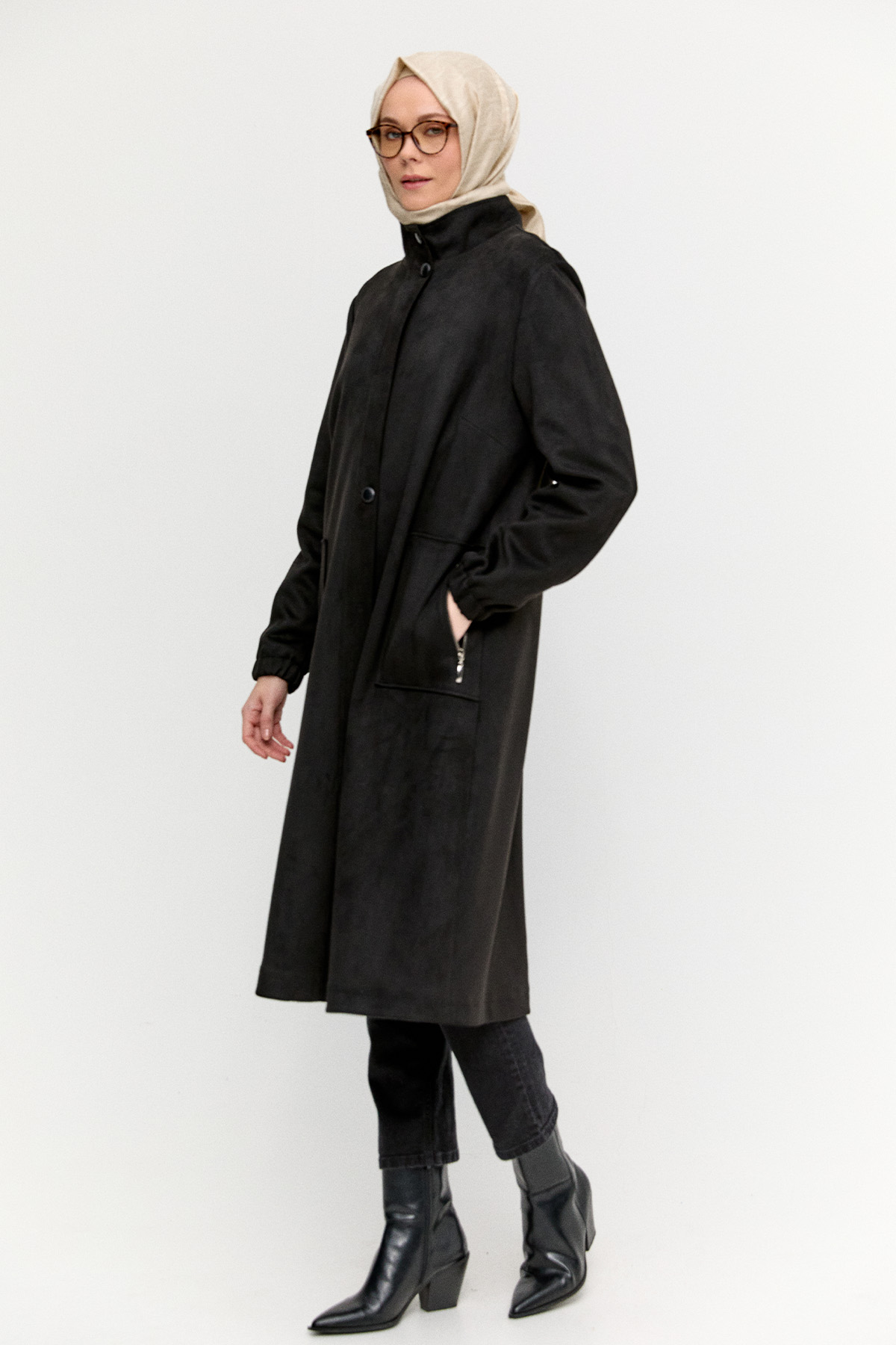 Süet Dokulu Büyük Beden Kap, Tesettür Giyim