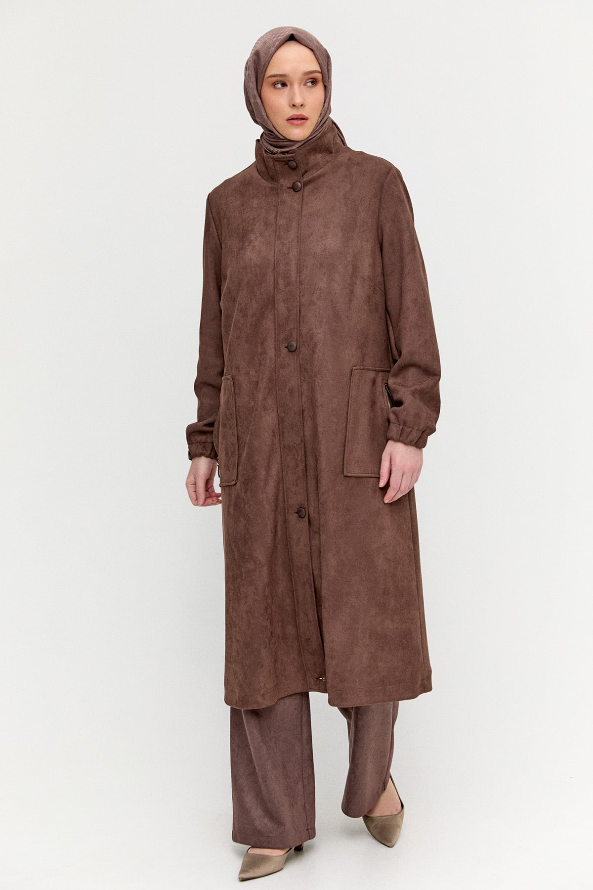 Süet Dokulu Büyük Beden Kap, Tesettür Giyim