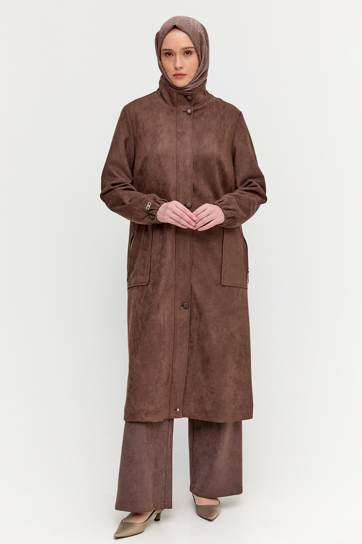 Süet Dokulu Büyük Beden Kap, Tesettür Giyim