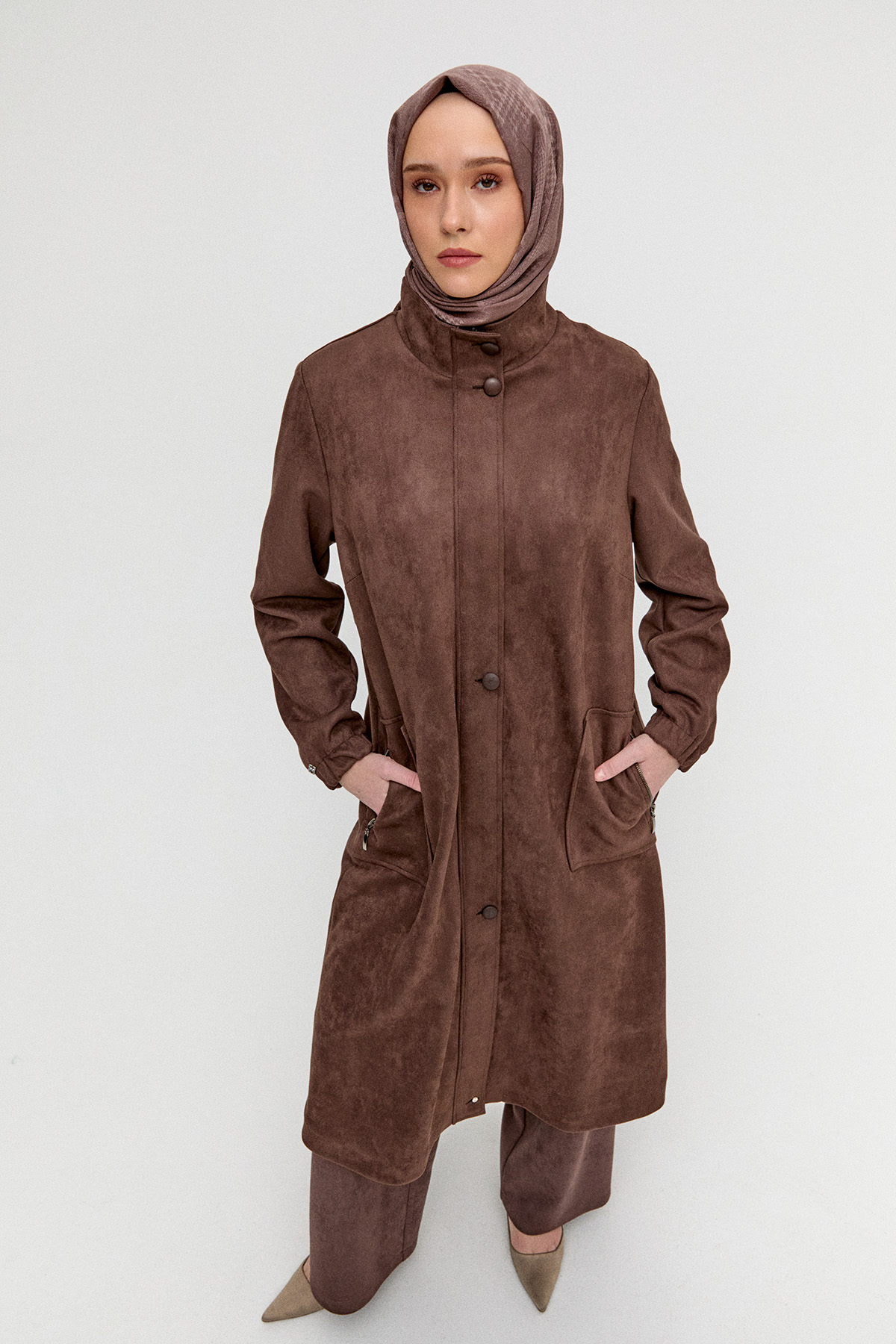 Süet Dokulu Büyük Beden Kap, Tesettür Giyim