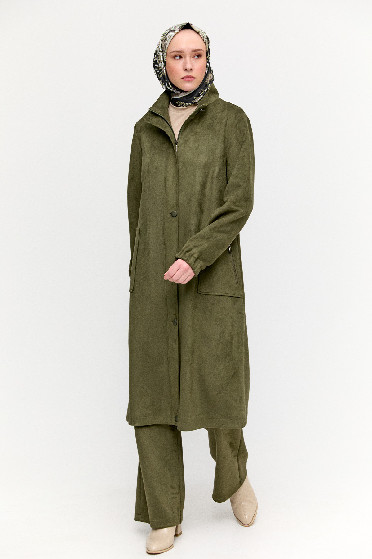 Süet Dokulu Büyük Beden Kap, Tesettür Giyim