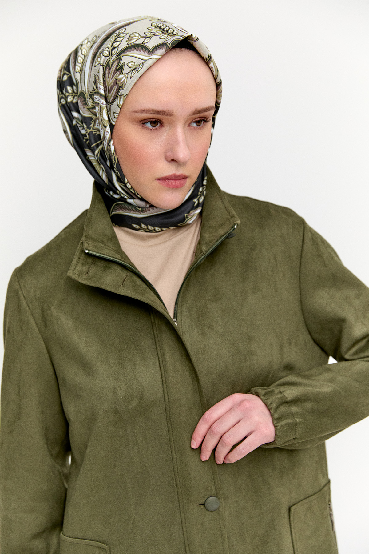 Süet Dokulu Büyük Beden Kap, Tesettür Giyim