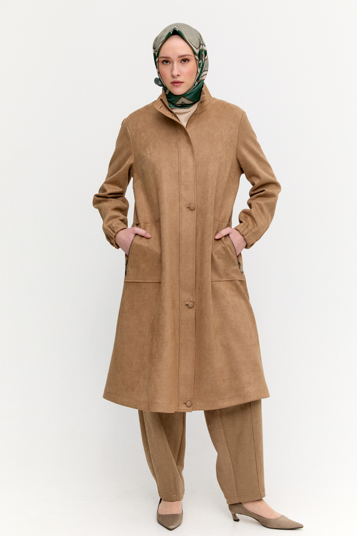 Süet Dokulu Büyük Beden Kap, Tesettür Giyim