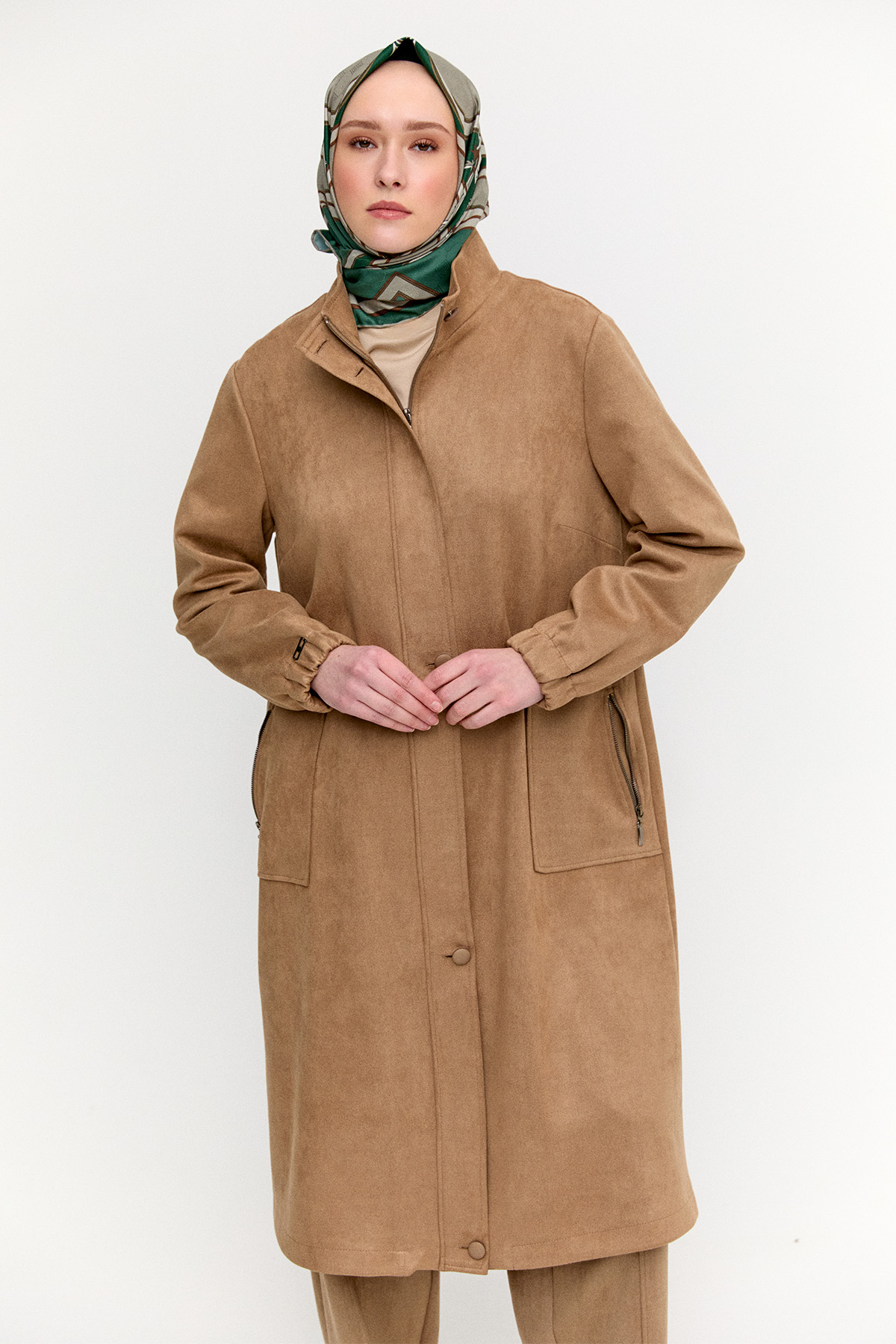 Süet Dokulu Büyük Beden Kap, Tesettür Giyim