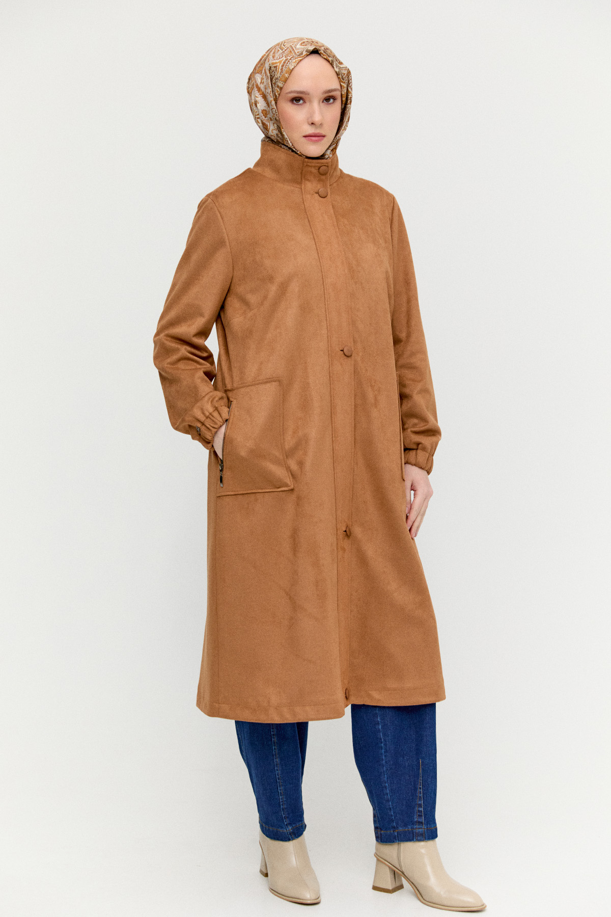 Süet Dokulu Büyük Beden Kap, Tesettür Giyim