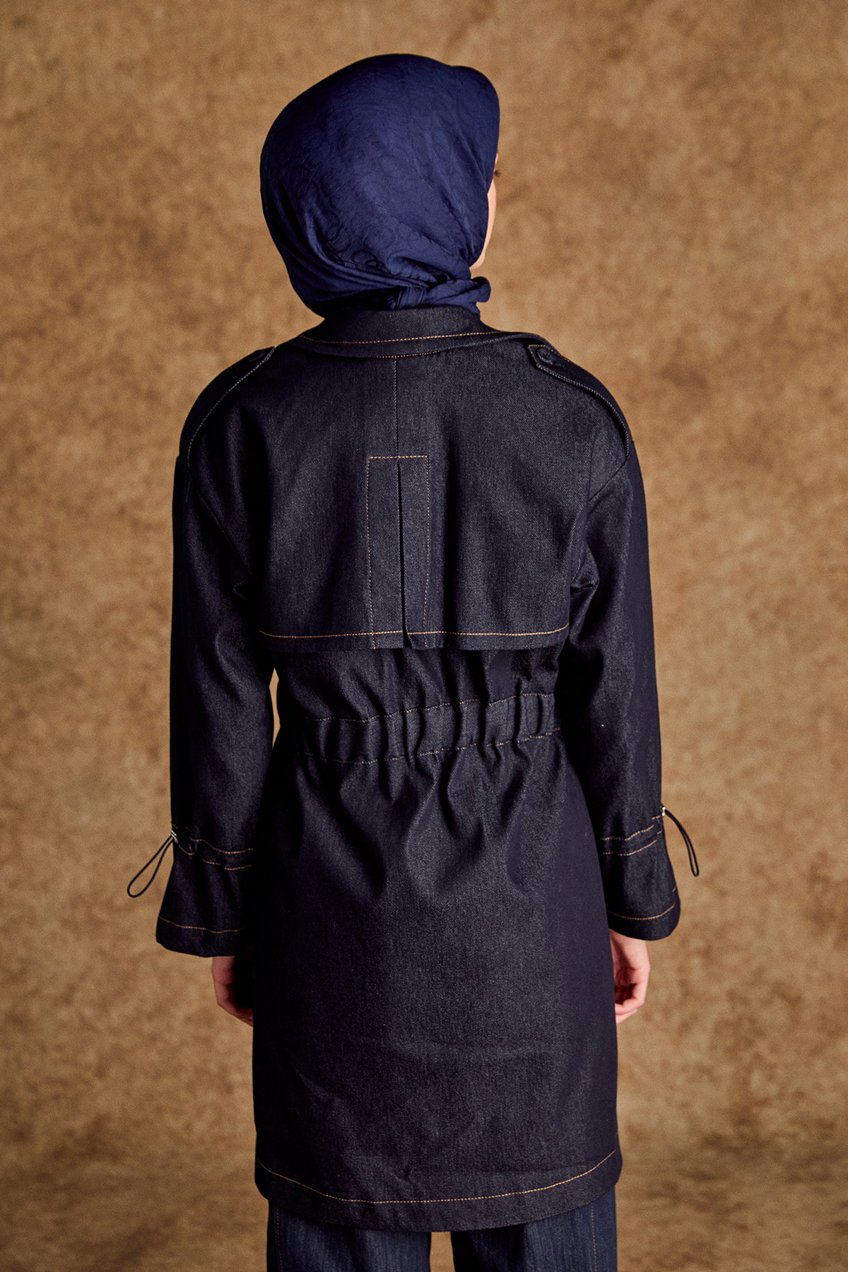 Rüzgarlıklı Kruvaze Denim Kap