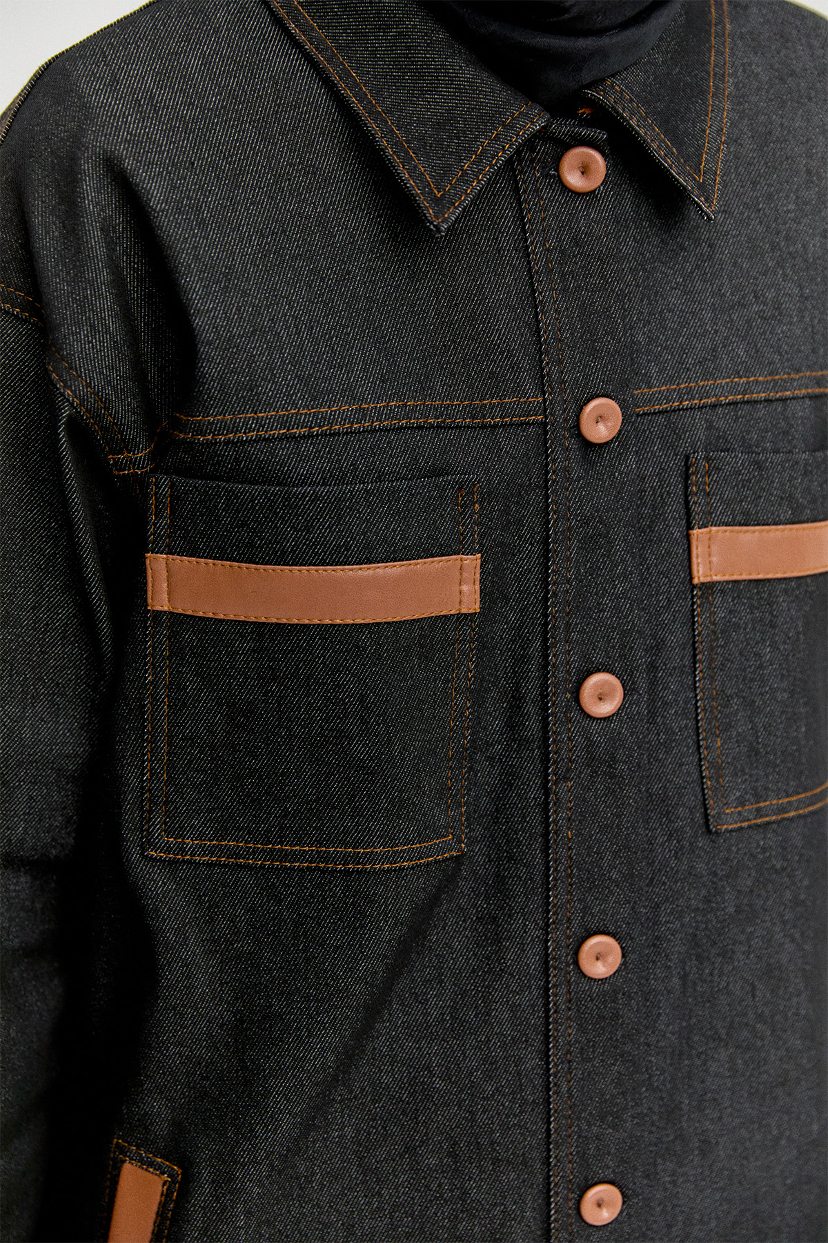 Deri Kombinli Kargo Cepli Kap, Tesettür Giyim