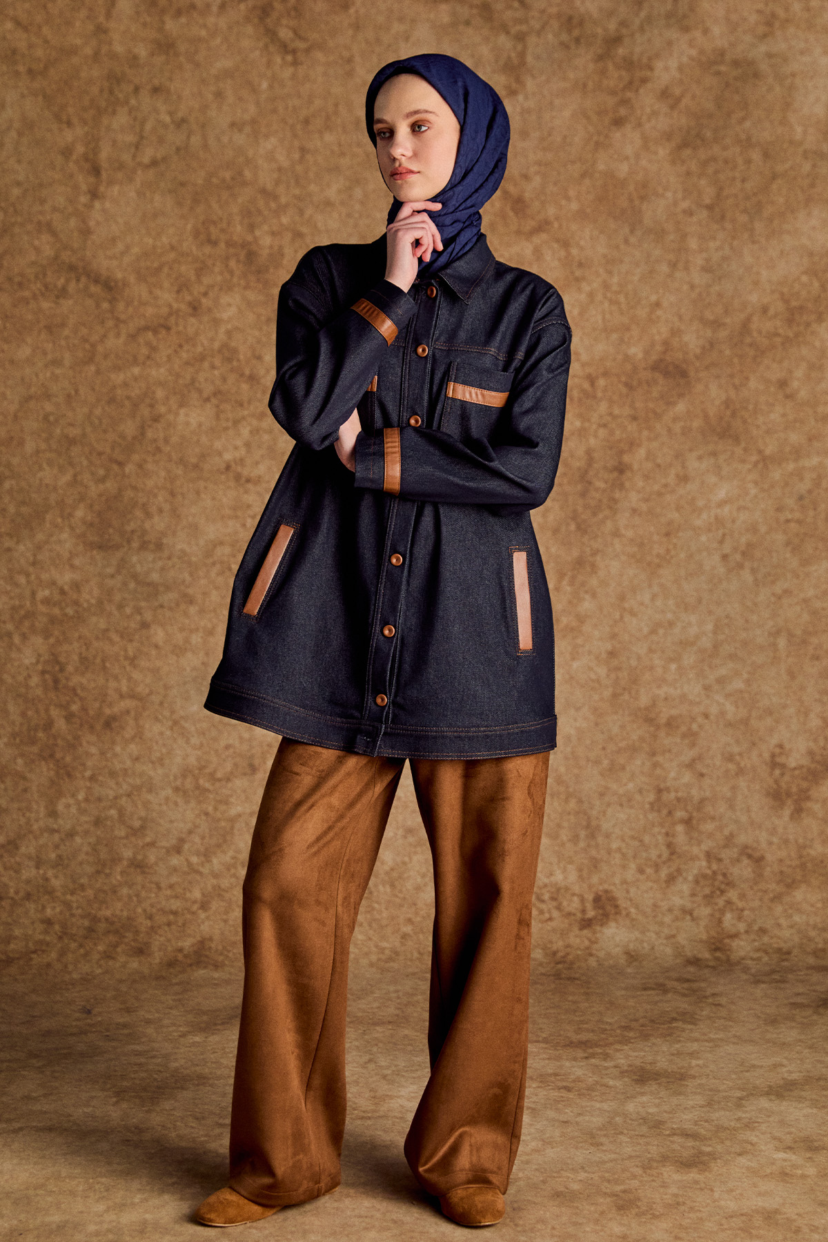 Deri Kombinli Kargo Cepli Spor Dikişli Kap