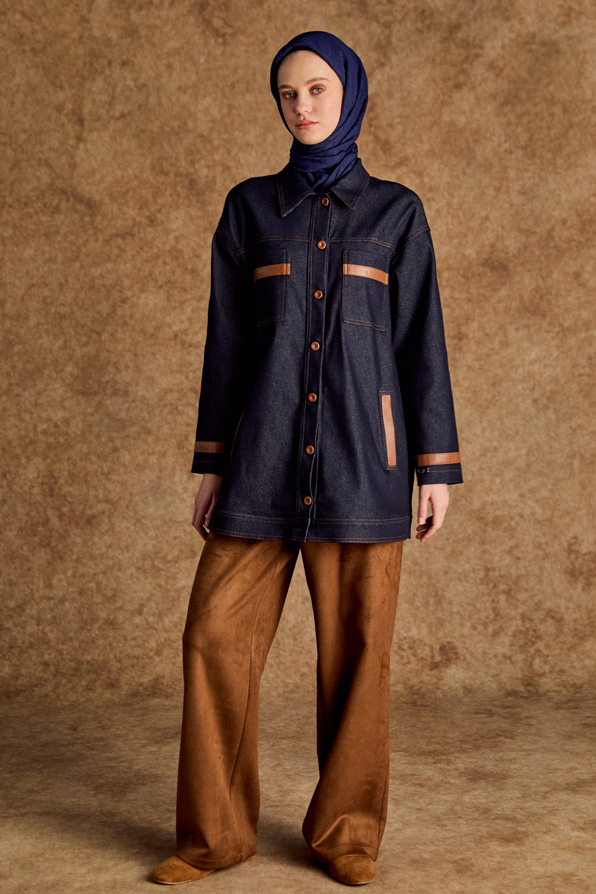 Deri Kombinli Kargo Cepli Spor Dikişli Kap