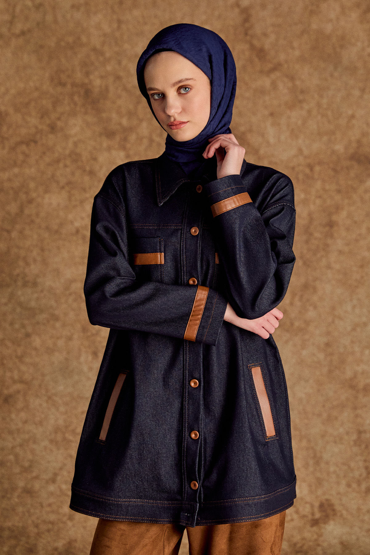 Deri Kombinli Kargo Cepli Spor Dikişli Kap