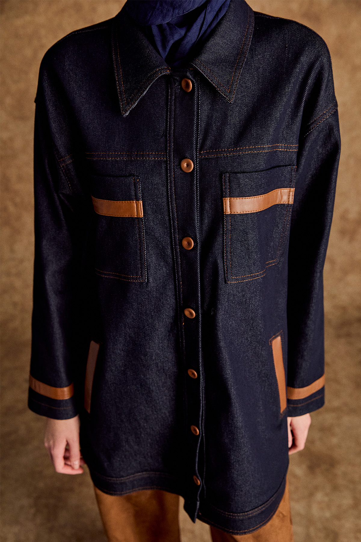 Deri Kombinli Kargo Cepli Spor Dikişli Kap