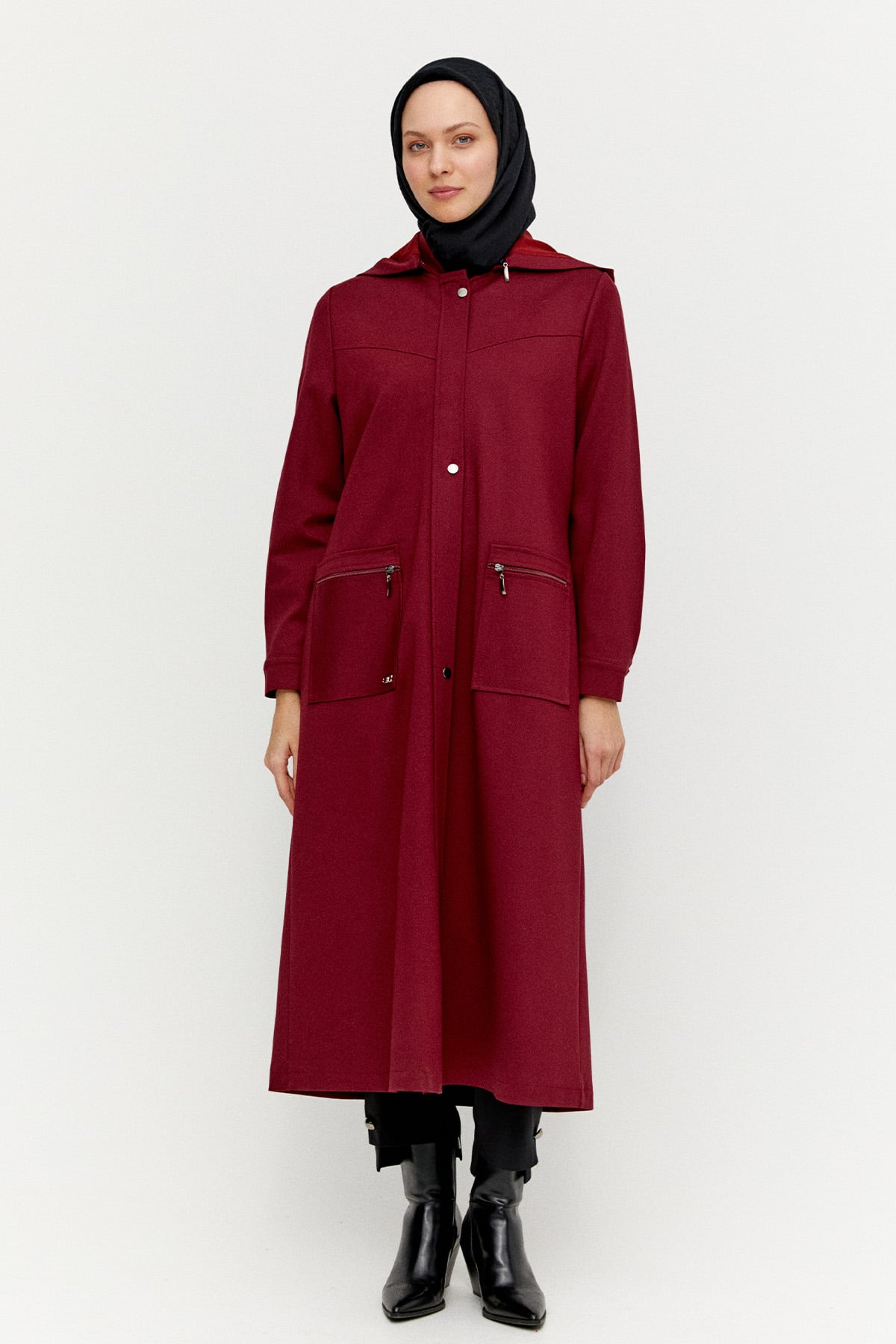 Çıkarılabilir Kapüşonlu Fermuarlı Kap, Tesettür Giyim