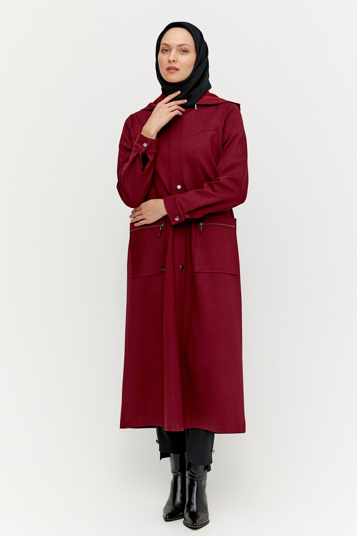 Çıkarılabilir Kapüşonlu Fermuarlı Kap, Tesettür Giyim