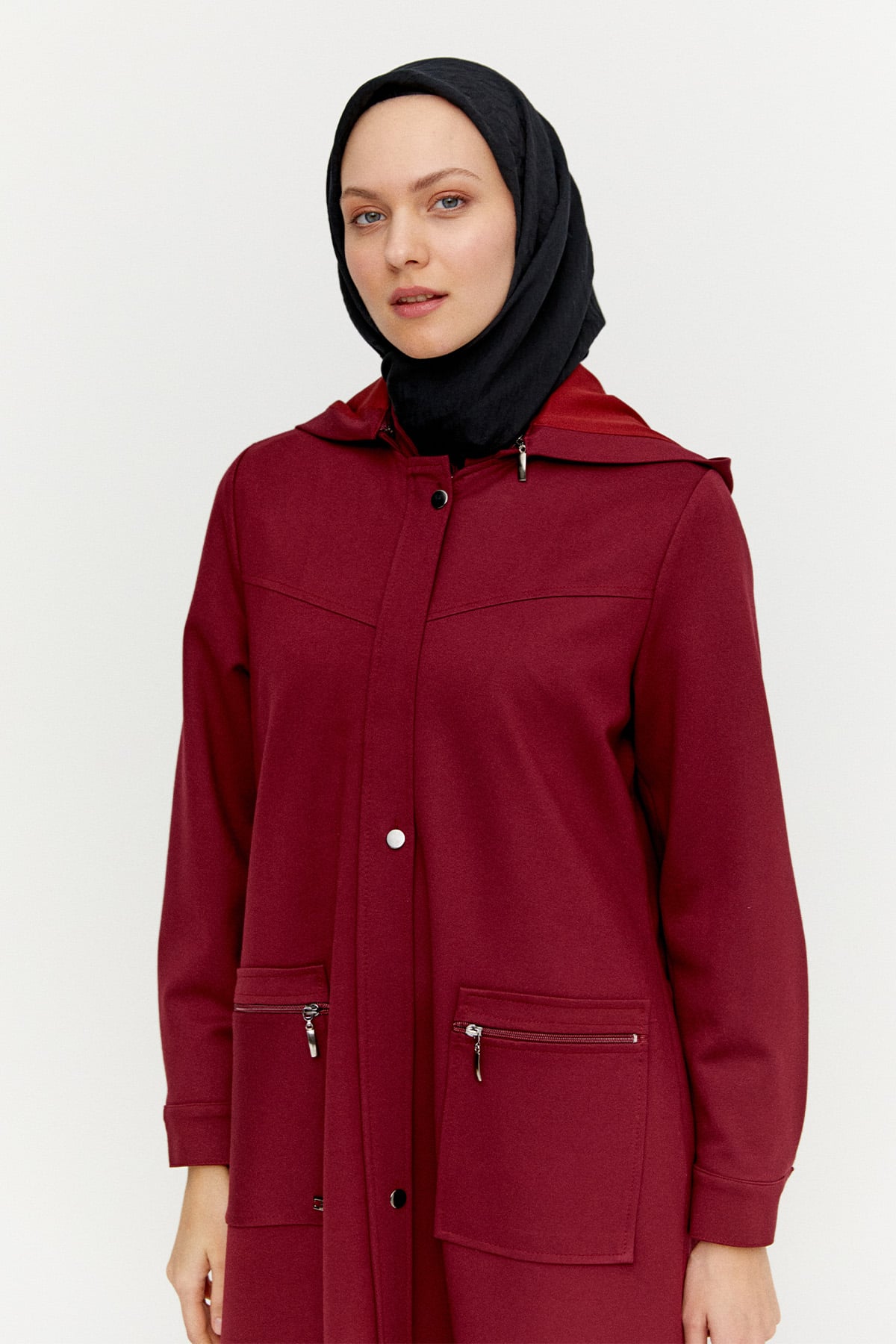 Çıkarılabilir Kapüşonlu Fermuarlı Kap, Tesettür Giyim