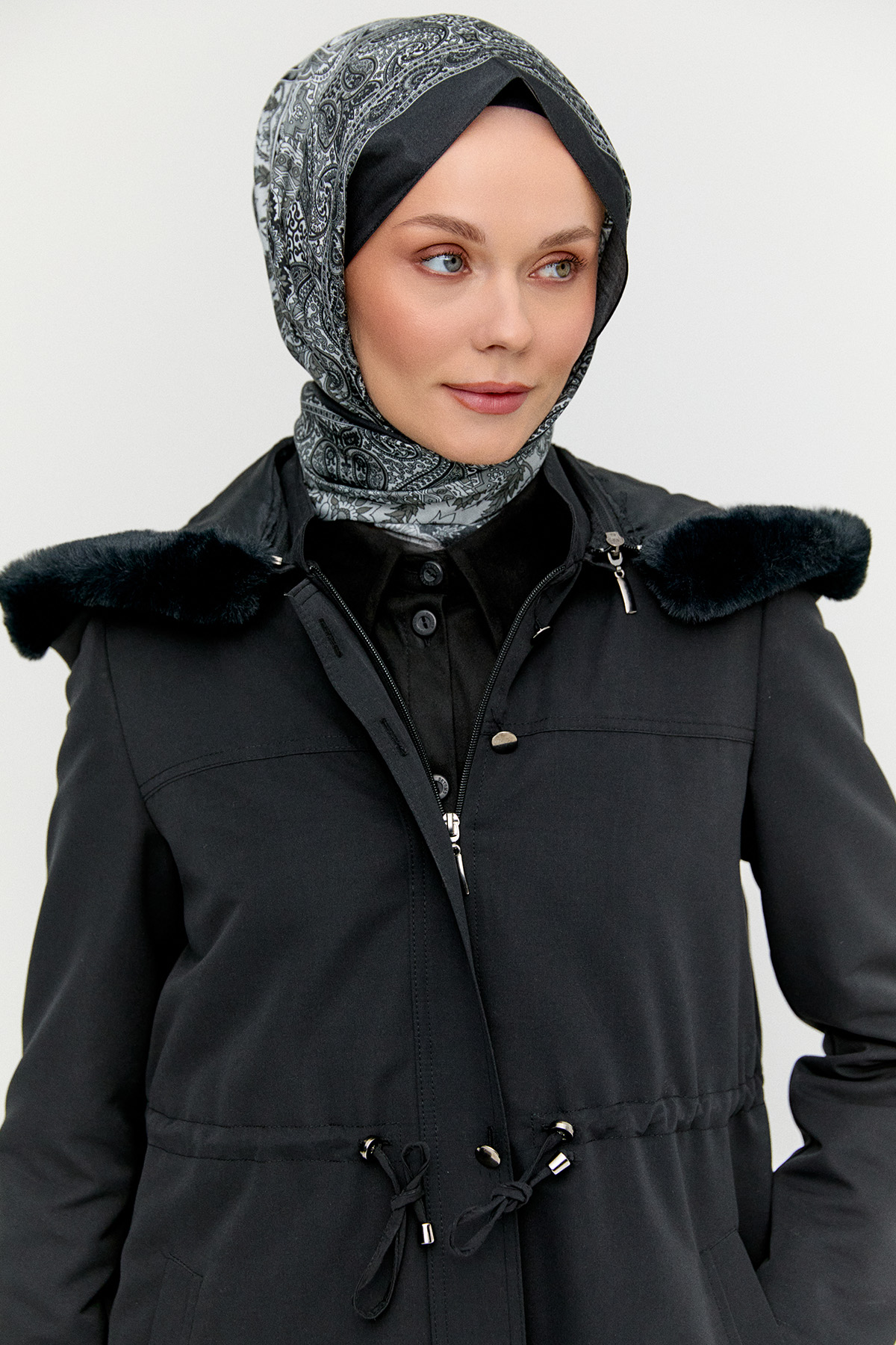 Fermuarlı Bağcıklı Kap, Tesettür Giyim