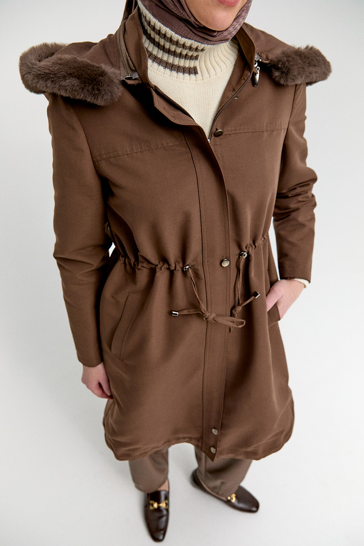 Fermuarlı Bağcıklı Kap, Tesettür Giyim